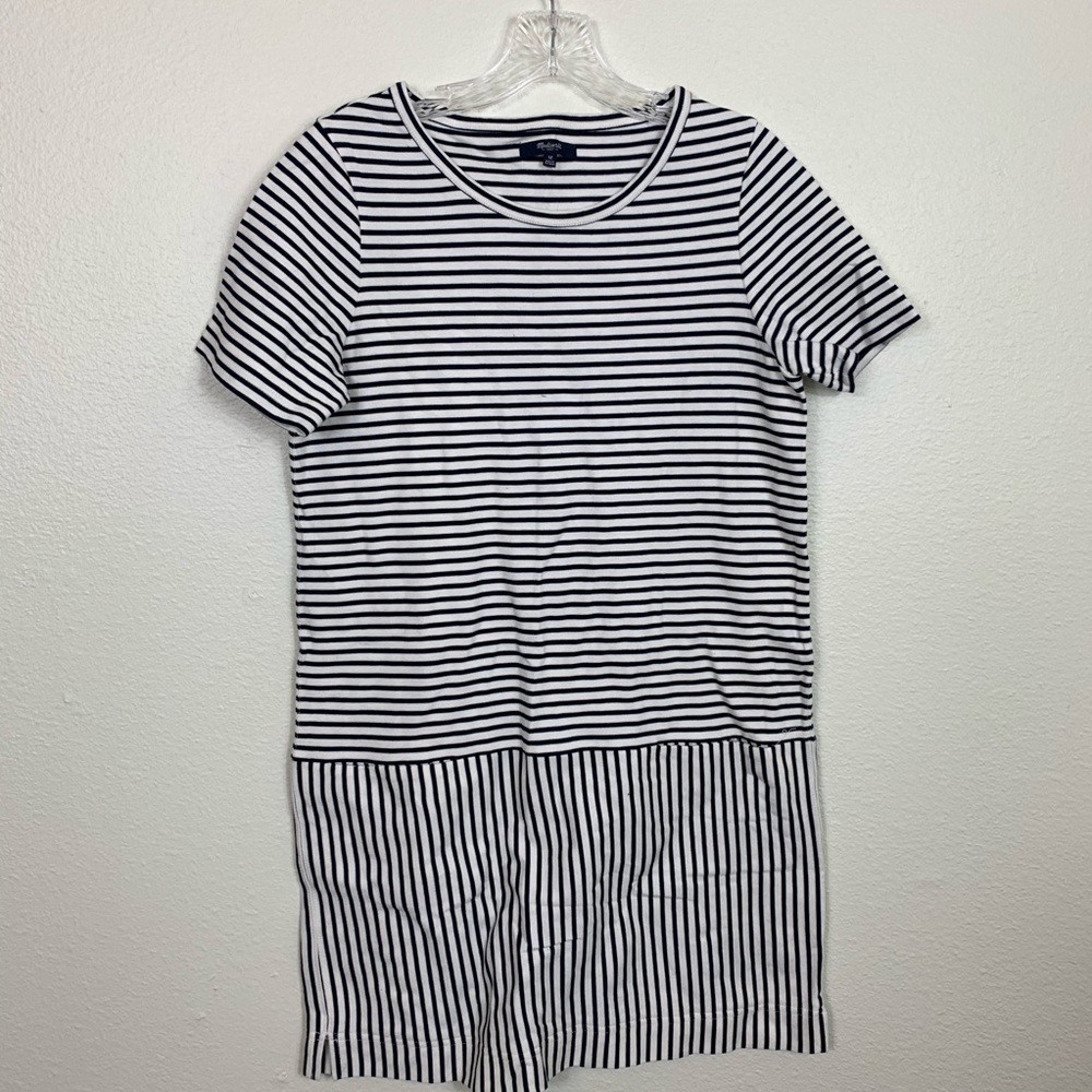 Madewell M Striped Shirt Dress Navy and White